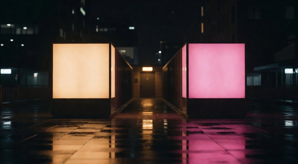 복도 끝 닫힌 문의 앰버 빛 — 잘못 들어갔을 때 닫고 나온다